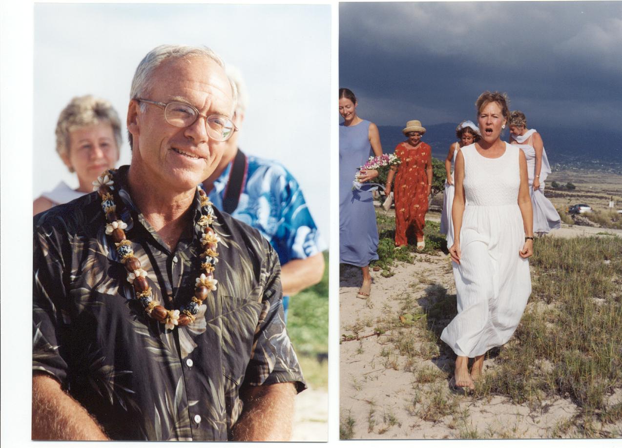 Rev. Dard with Penei leading wedding party with Hawaiian chant.